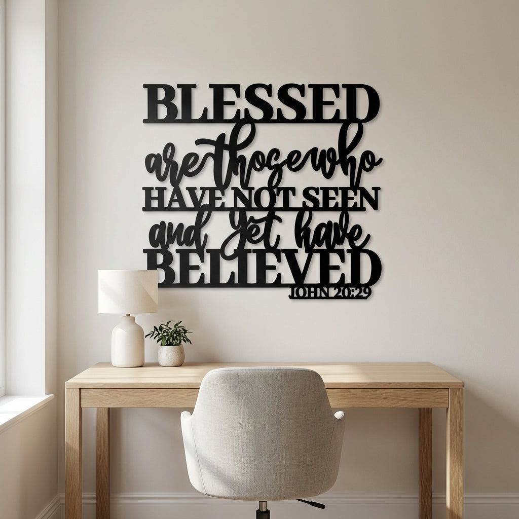 Blessed Belief John 20:29 Metal Wall Art - Interior Mockup