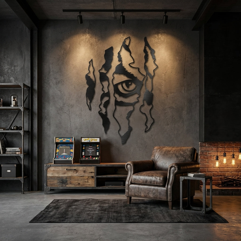 Tiger Claw Eye Metal Wall Art - Interior Mockup