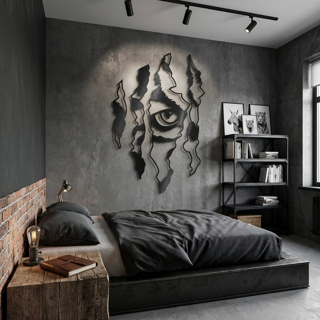 Tiger Claw Eye Metal Wall Art - Interior Mockup