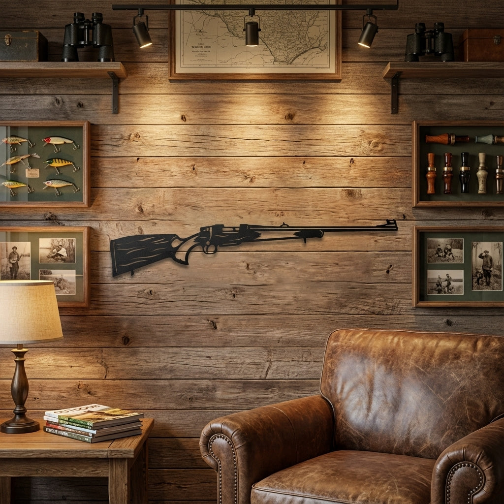 Hunting Rifle Metal Wall Art - Interior Mockup