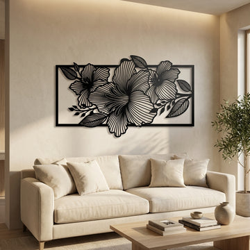 Linear Floral Frame Metal Wall Art - Interior Mockup