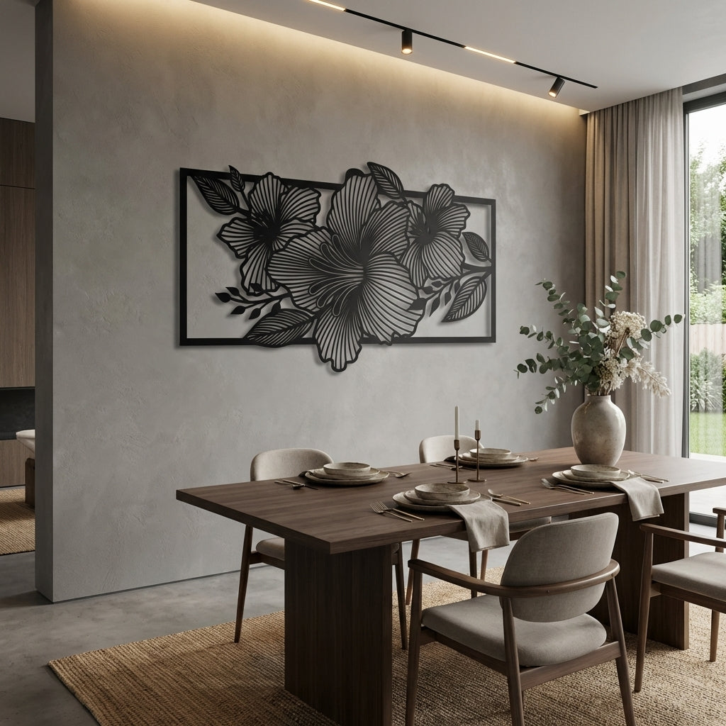 Linear Floral Frame Metal Wall Art - Interior Mockup