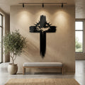 Rugged Thorn Cross Metal Wall Art - Interior Mockup