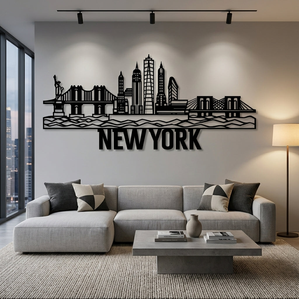 New York Skyline Metal Wall Art - Interior Mockup