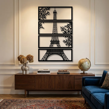Eiffel Tower Panels Metal Wall Art - Interior Mockup