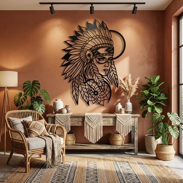 Feathered Spirit Metal Wall Art - Interior Mockup