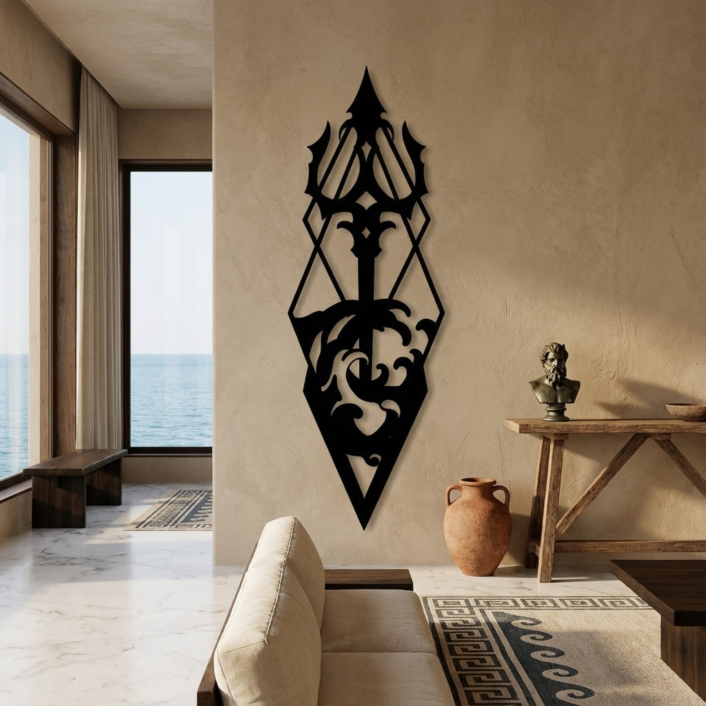 Poseidon's Trident Metal Wall Art - Interior Mockup