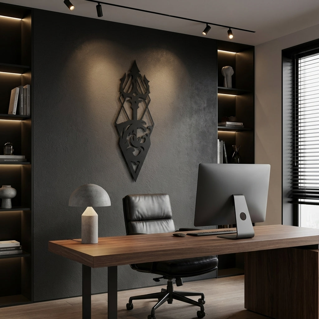 Poseidon's Trident Metal Wall Art - Interior Mockup