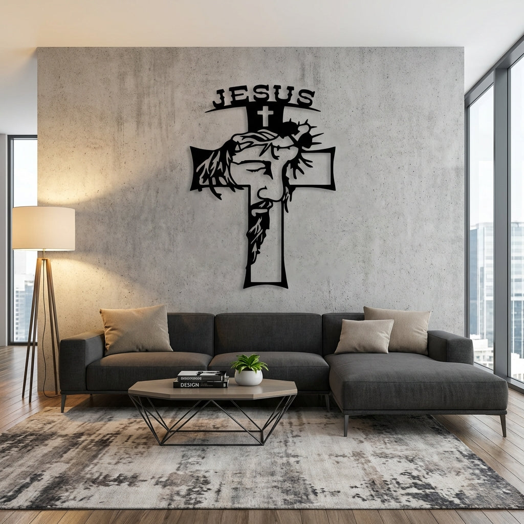 Jesus Cross Metal Wall Art - Interior Mockup