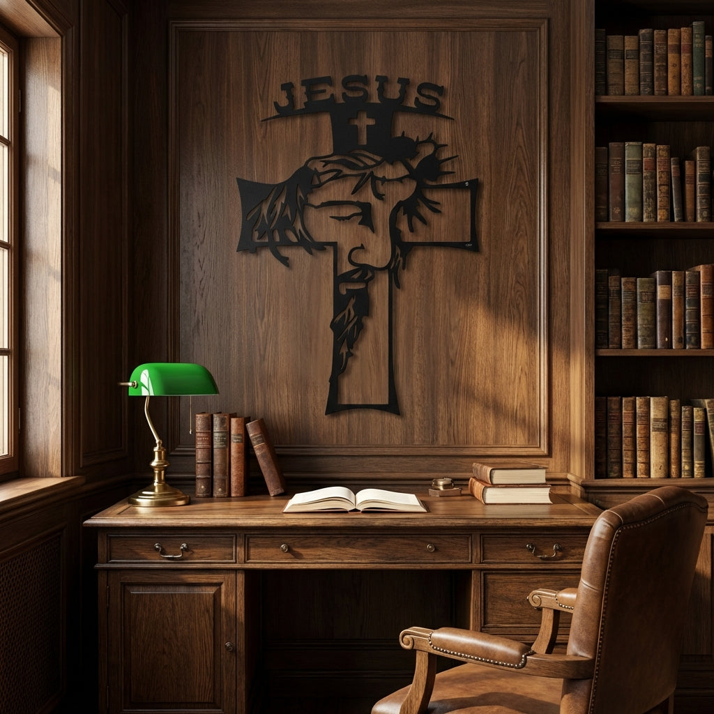 Jesus Cross Metal Wall Art - Interior Mockup