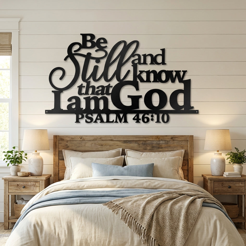 Be Still & Know Metal Wall Art - Interior Mockup