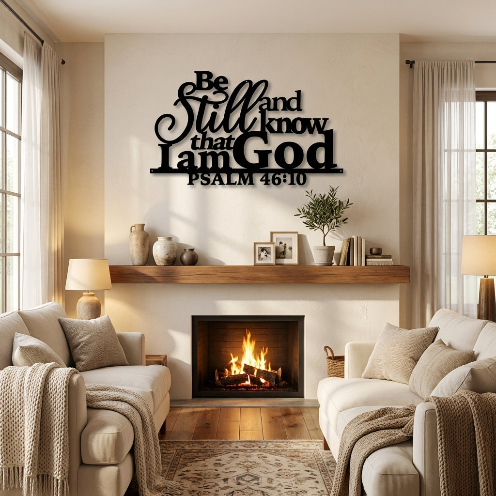 Be Still & Know Metal Wall Art - Interior Mockup