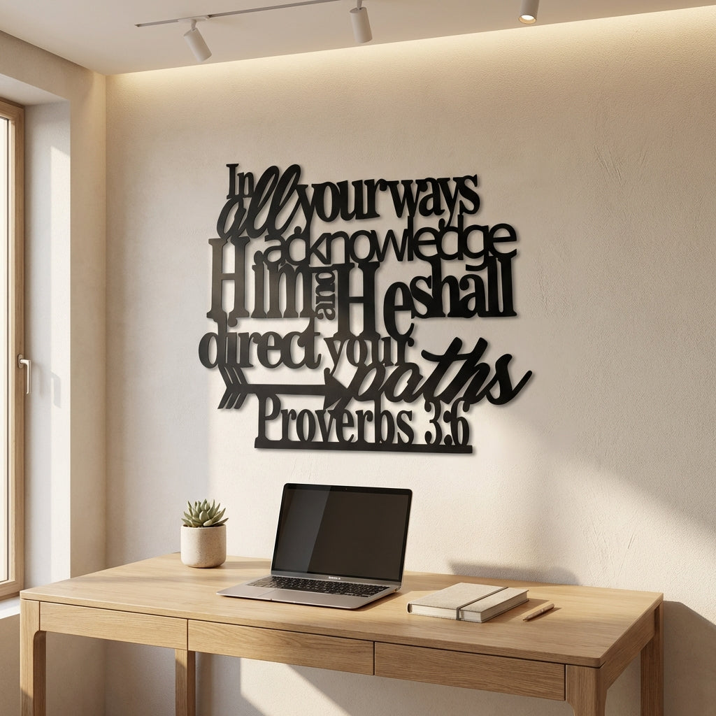 Guided Paths Proverbs 3:6 Metal Wall Art - Interior Mockup