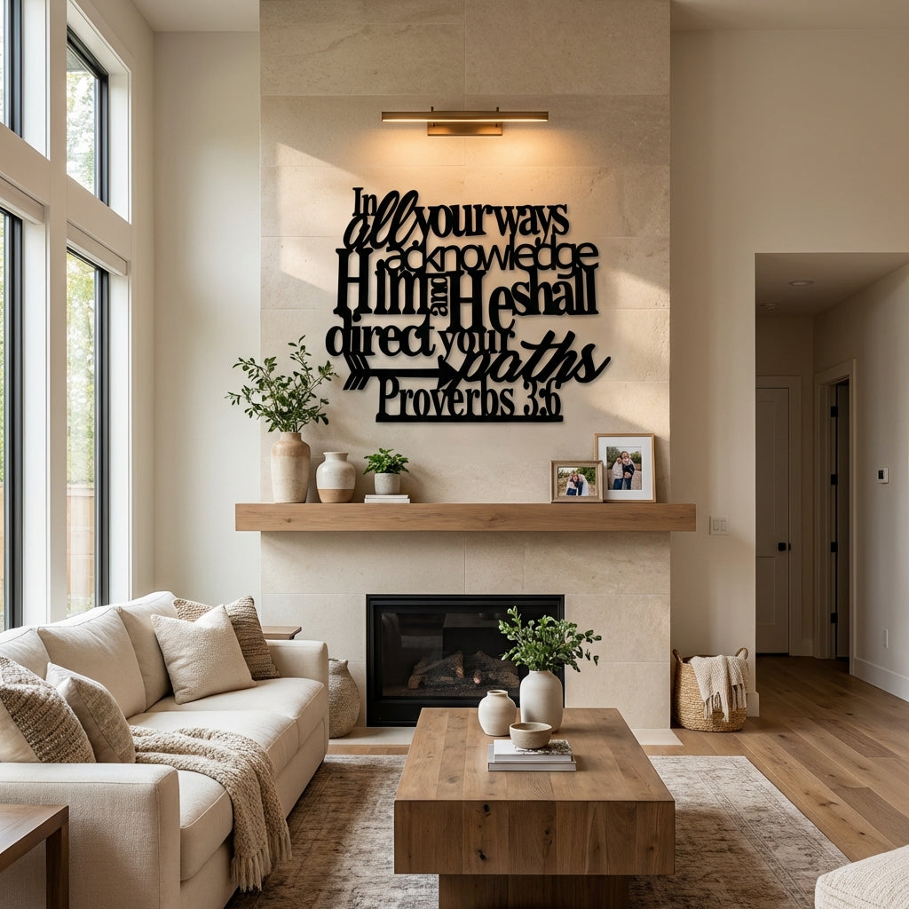Guided Paths Proverbs 3:6 Metal Wall Art - Interior Mockup