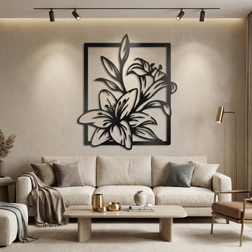Overflowing Lily Metal Wall Art - Interior Mockup