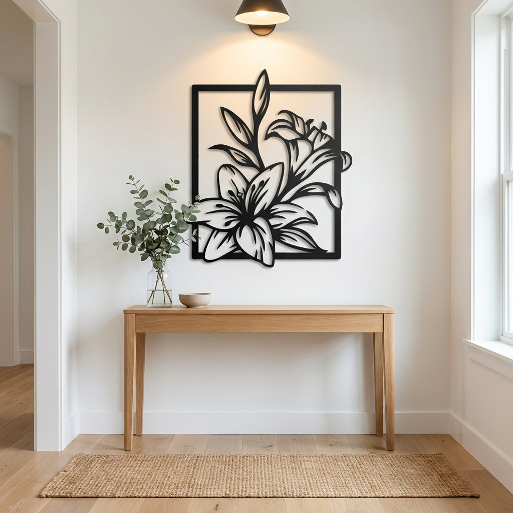 Overflowing Lily Metal Wall Art - Interior Mockup
