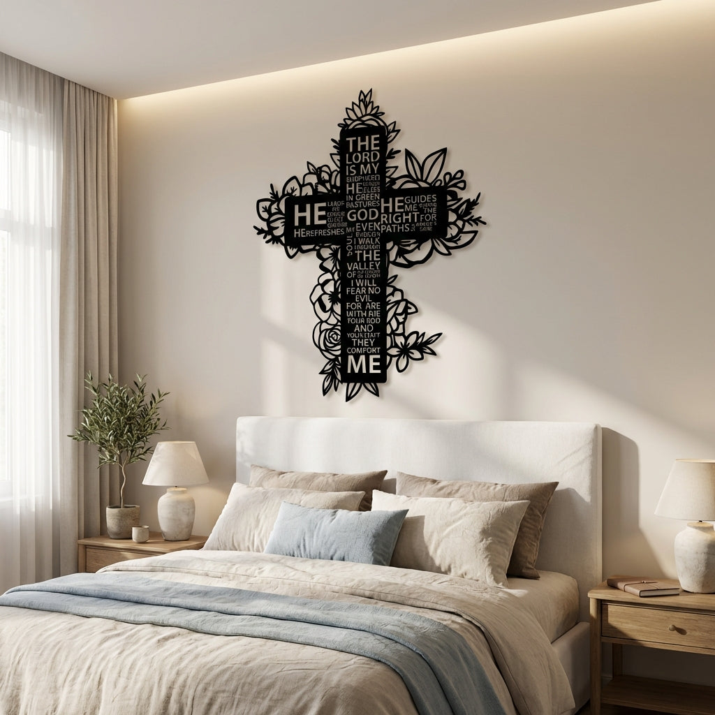 Shepherd's Cross Metal Wall Art - Interior Mockup