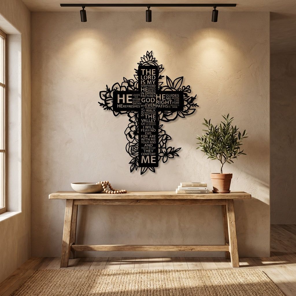 Shepherd's Cross Metal Wall Art - Interior Mockup