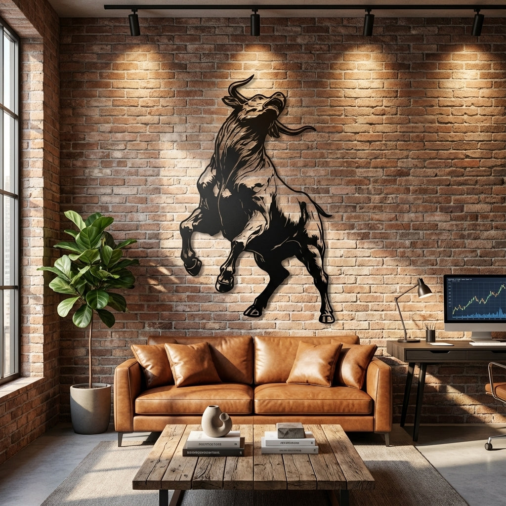 Raging Bull Metal Wall Art - Interior Mockup