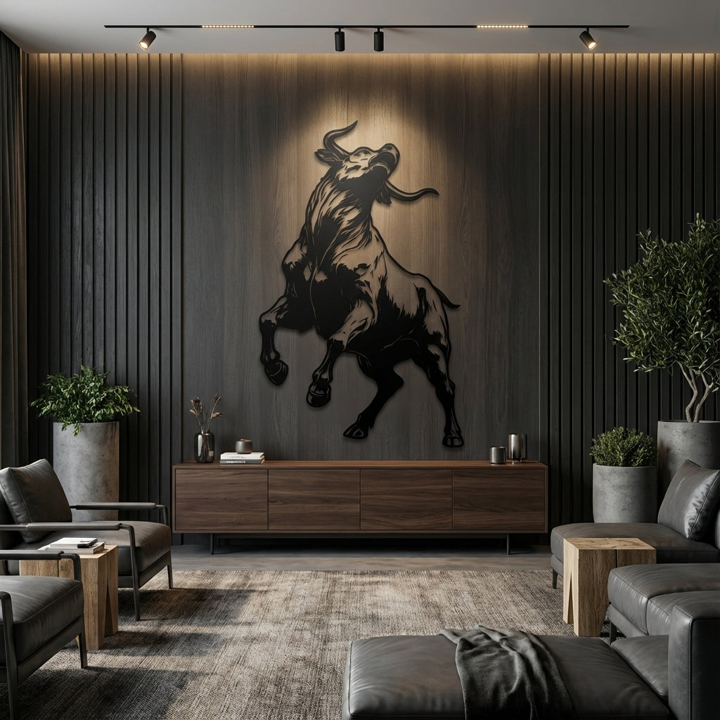Raging Bull Metal Wall Art - Interior Mockup