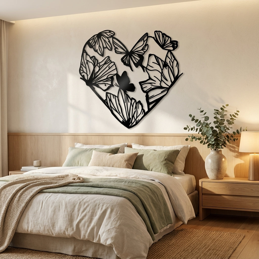 Butterfly Heart Metal Wall Art - Interior Mockup