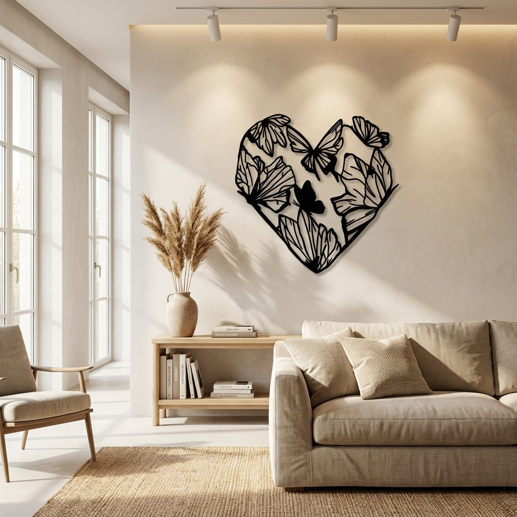 Butterfly Heart Metal Wall Art - Interior Mockup