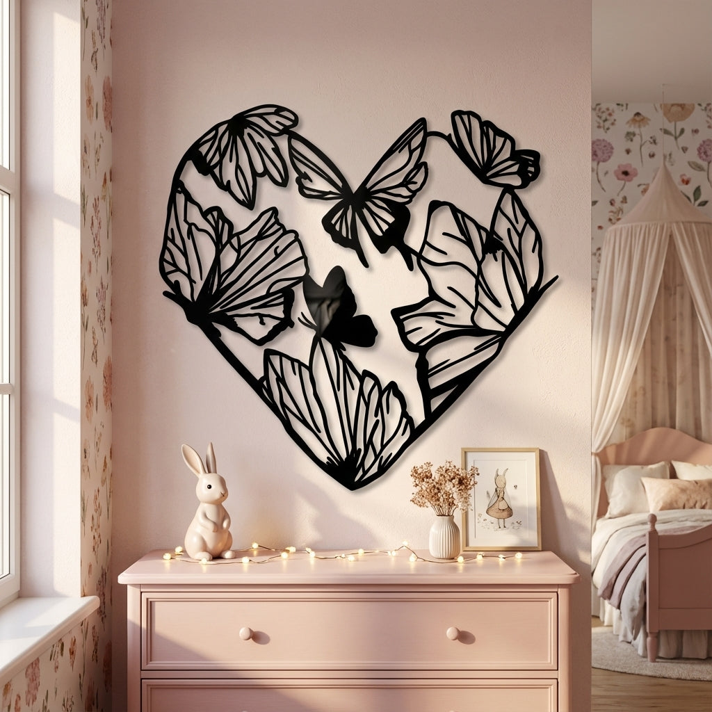 Butterfly Heart Metal Wall Art - Interior Mockup
