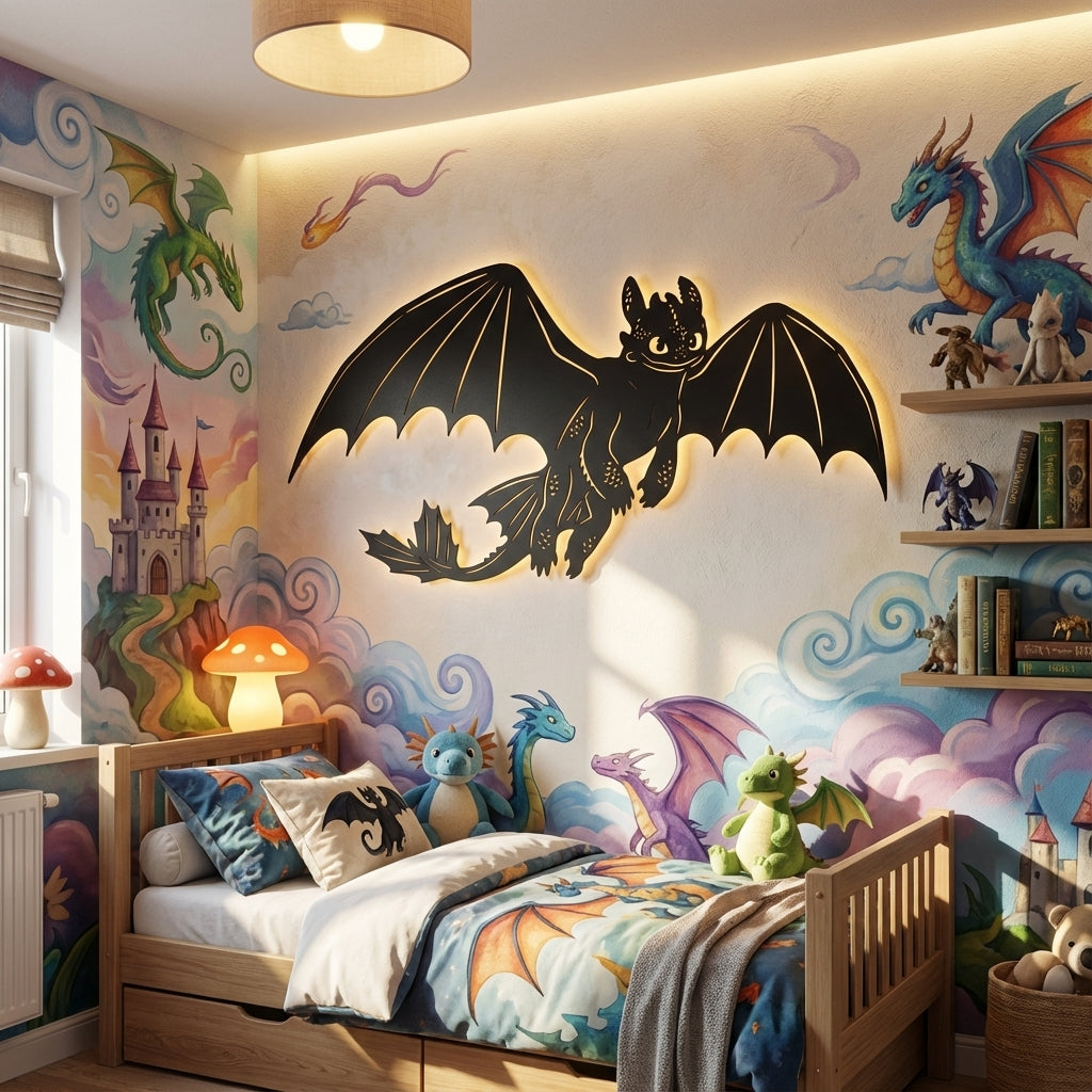 Flying Toothless Metal Wall Art - Interior Mockup
