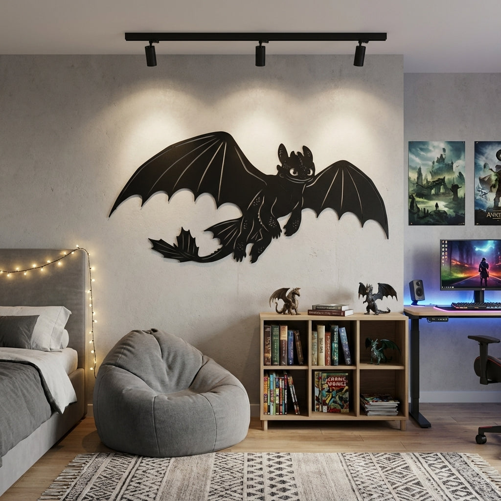 Flying Toothless Metal Wall Art - Interior Mockup