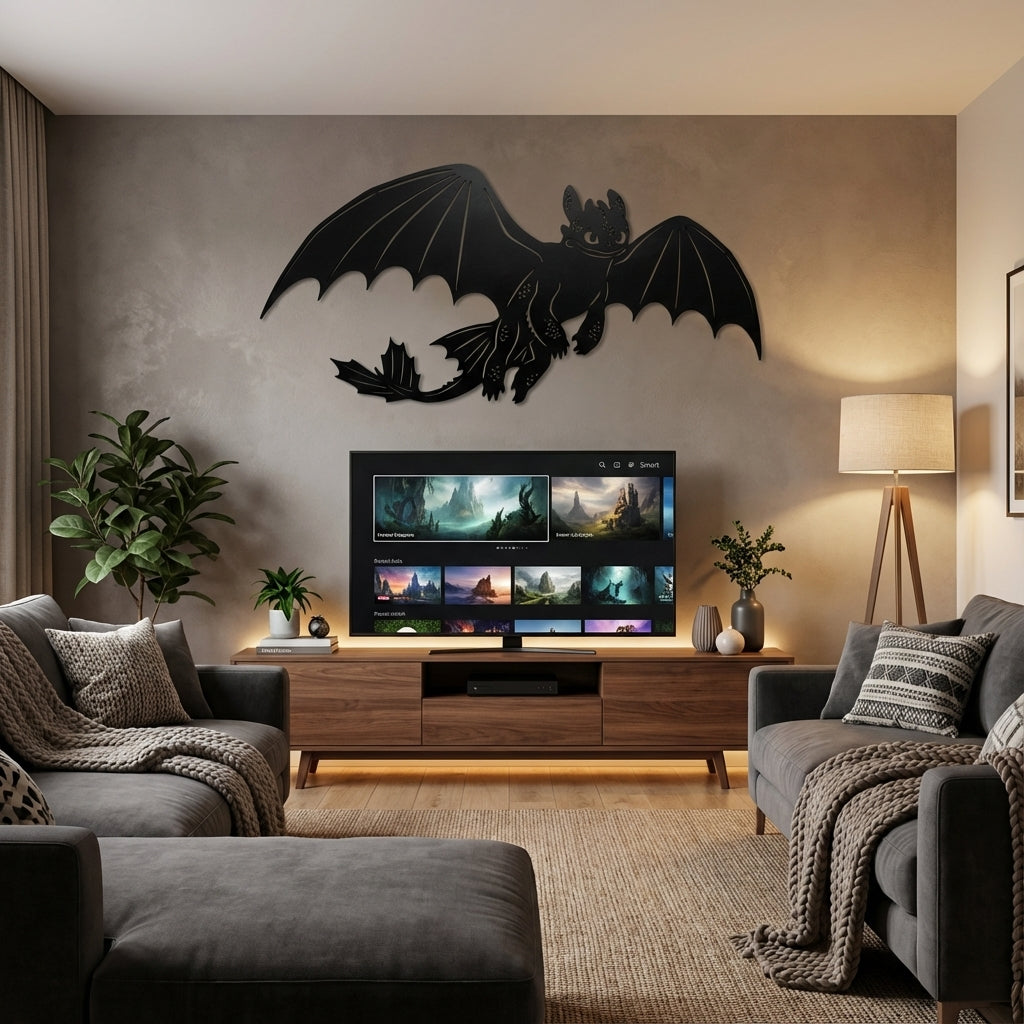 Flying Toothless Metal Wall Art - Interior Mockup