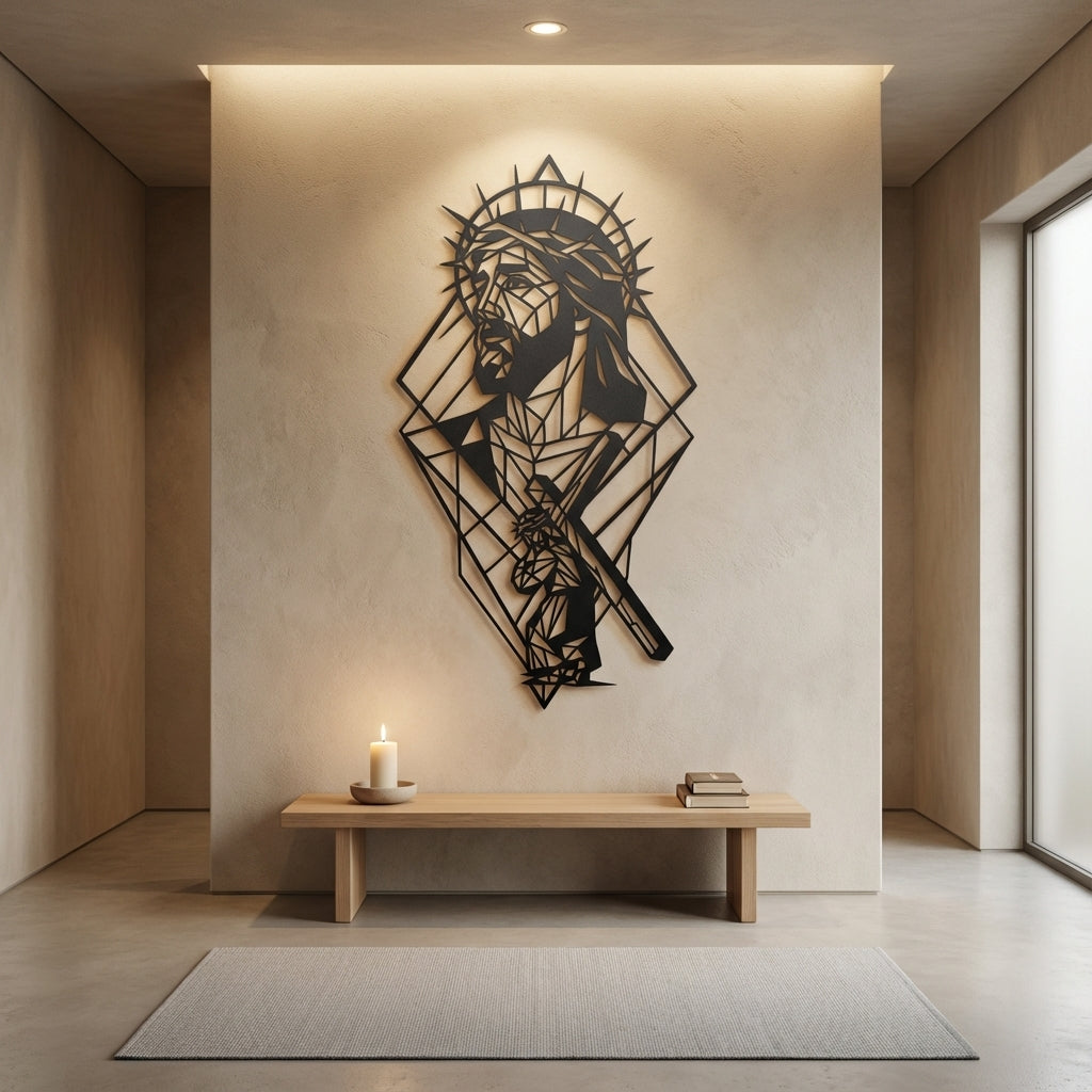 Geometric Jesus Metal Wall Art - Interior Mockup