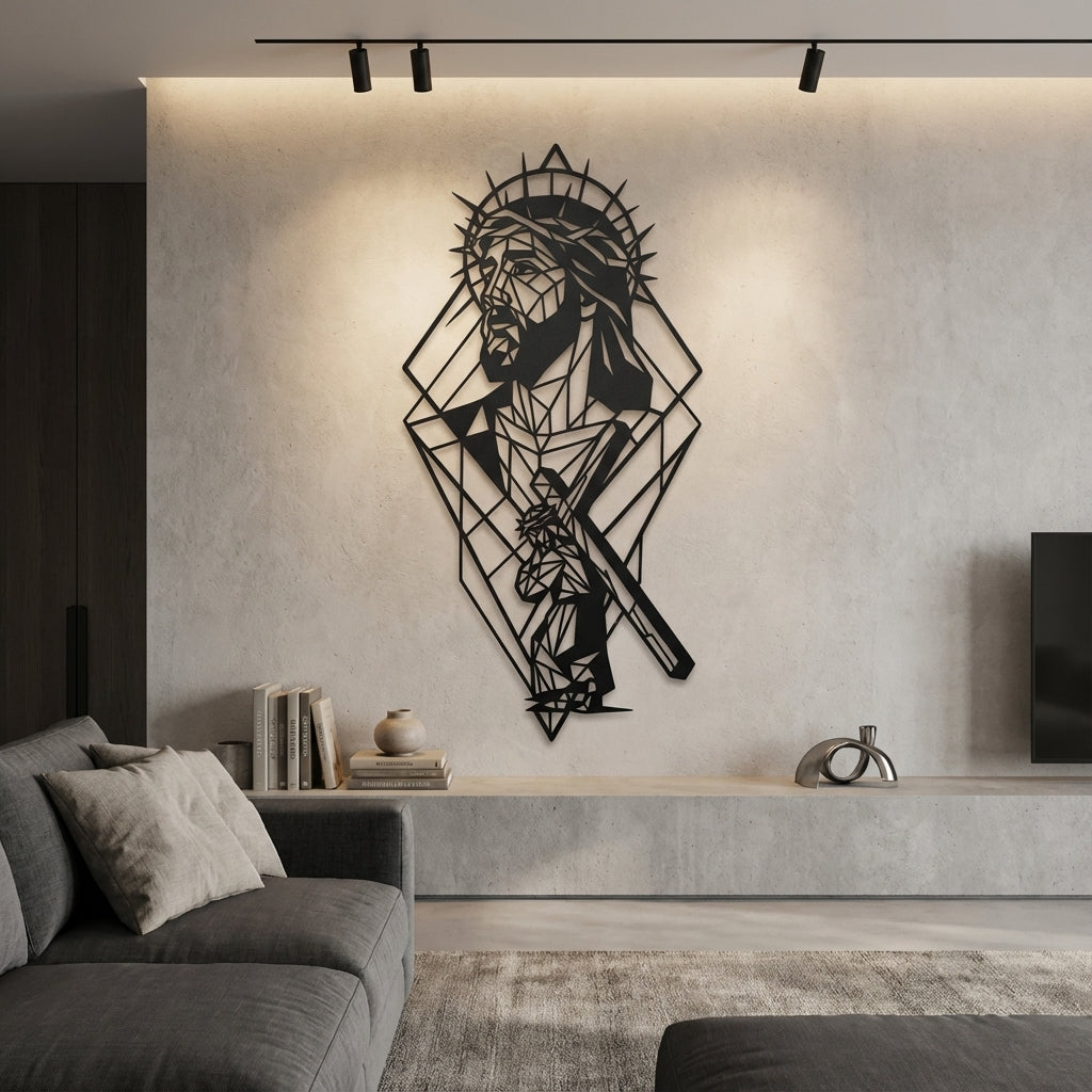 Geometric Jesus Metal Wall Art - Interior Mockup