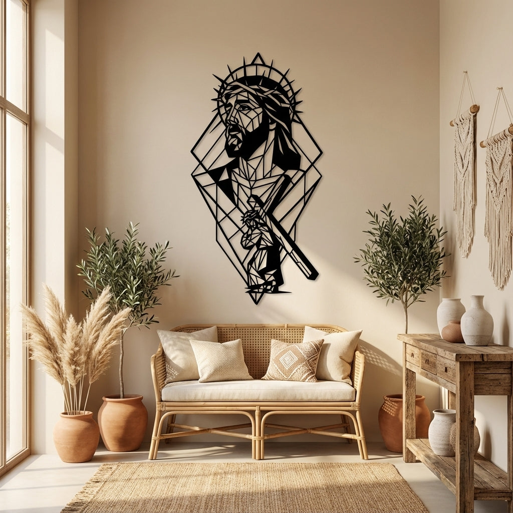 Geometric Jesus Metal Wall Art - Interior Mockup