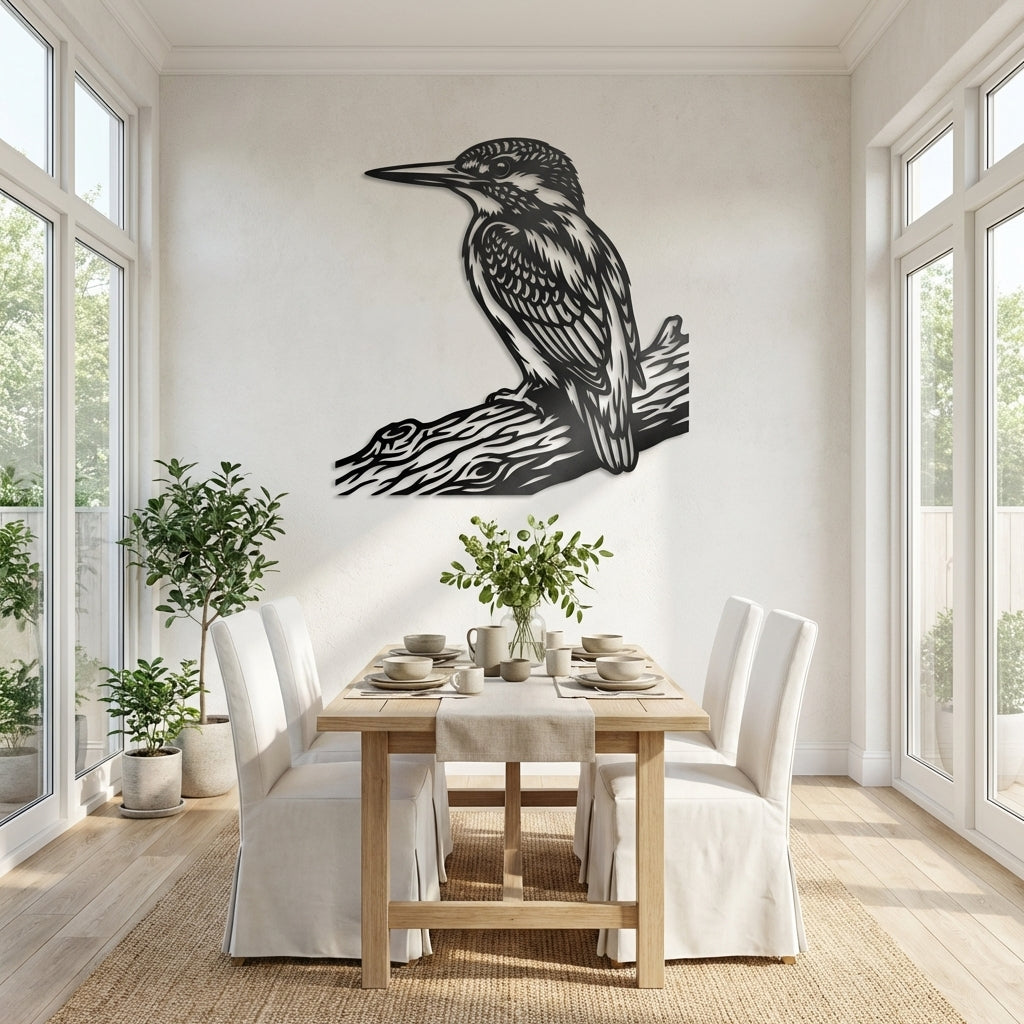 Kingfisher Perch Metal Wall Art - Interior Mockup