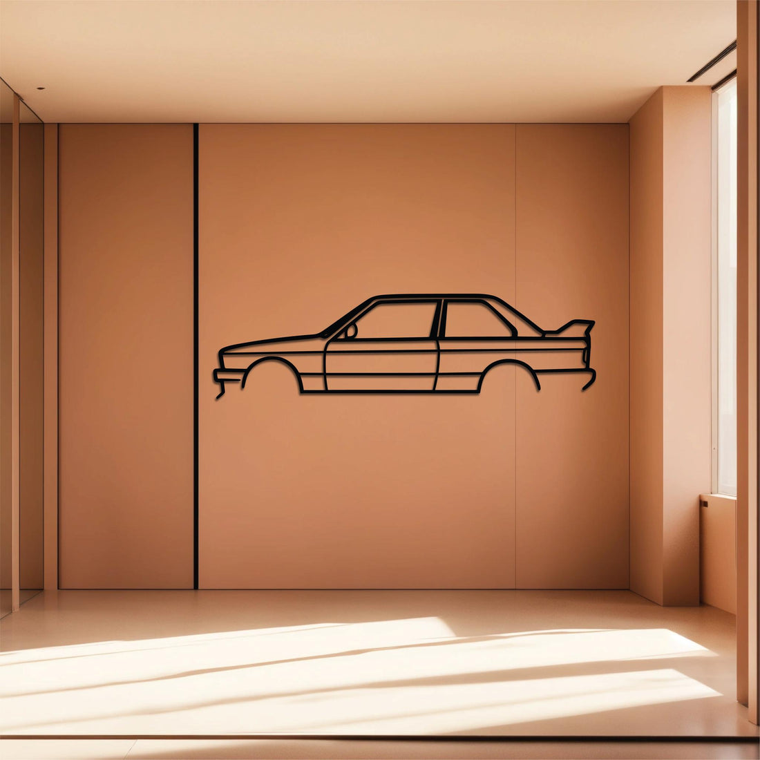 High-quality metal wall art featuring the "BMW E30 - Version 1 Metal Wall Art" crafted from durable steel with a sleek black powder-coated finish.