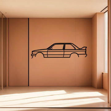 High-quality metal wall art featuring the "BMW E30 - Version 1 Metal Wall Art" crafted from durable steel with a sleek black powder-coated finish.