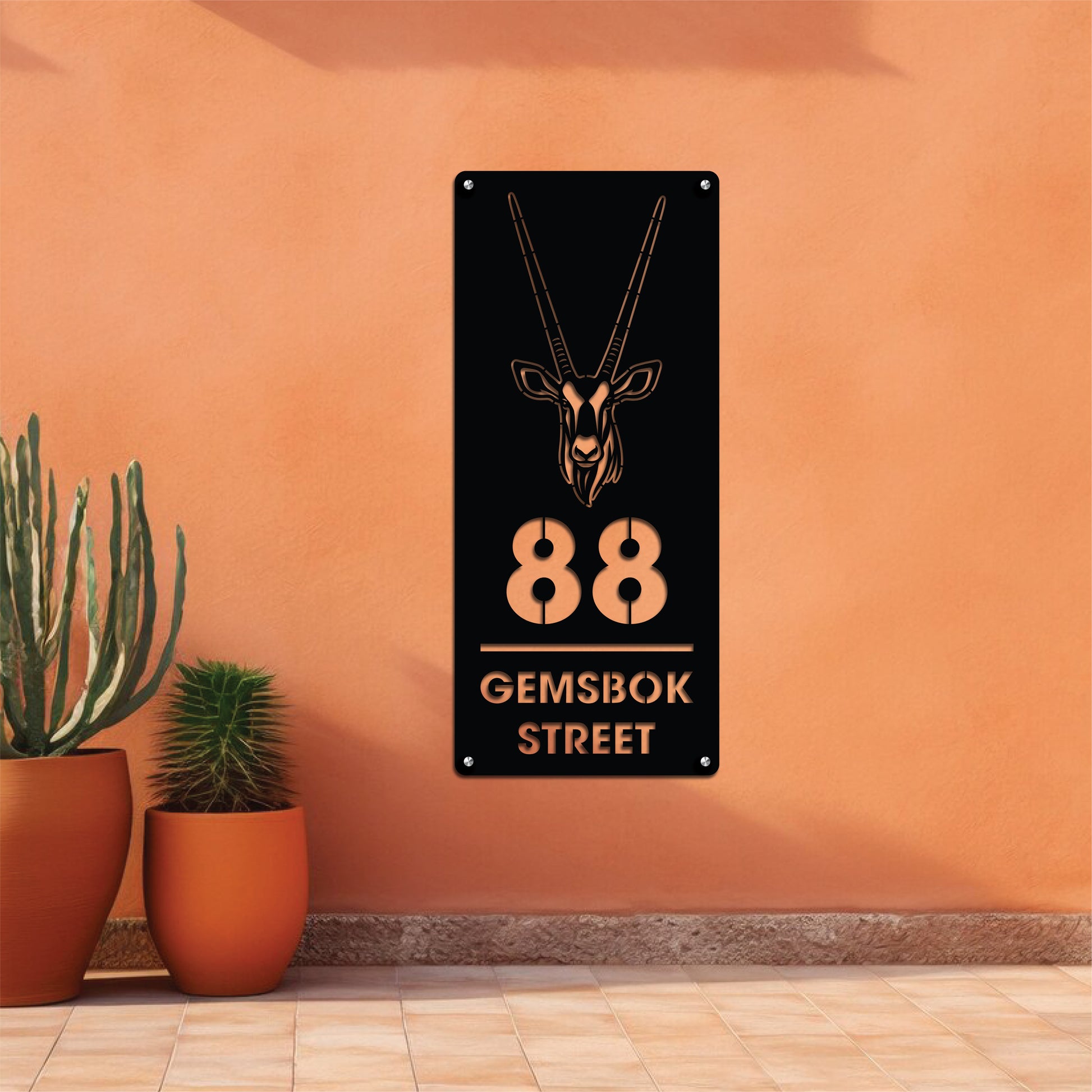 Customizable metal wall art featuring house numbers and address details, crafted from durable, weather-resistant metal with stylish and elegant designs.