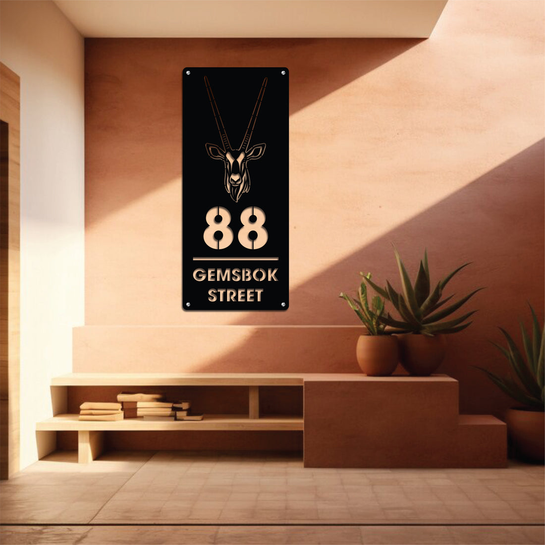 Customizable metal wall art featuring house numbers and address details, crafted from durable, weather-resistant metal with stylish and elegant designs.