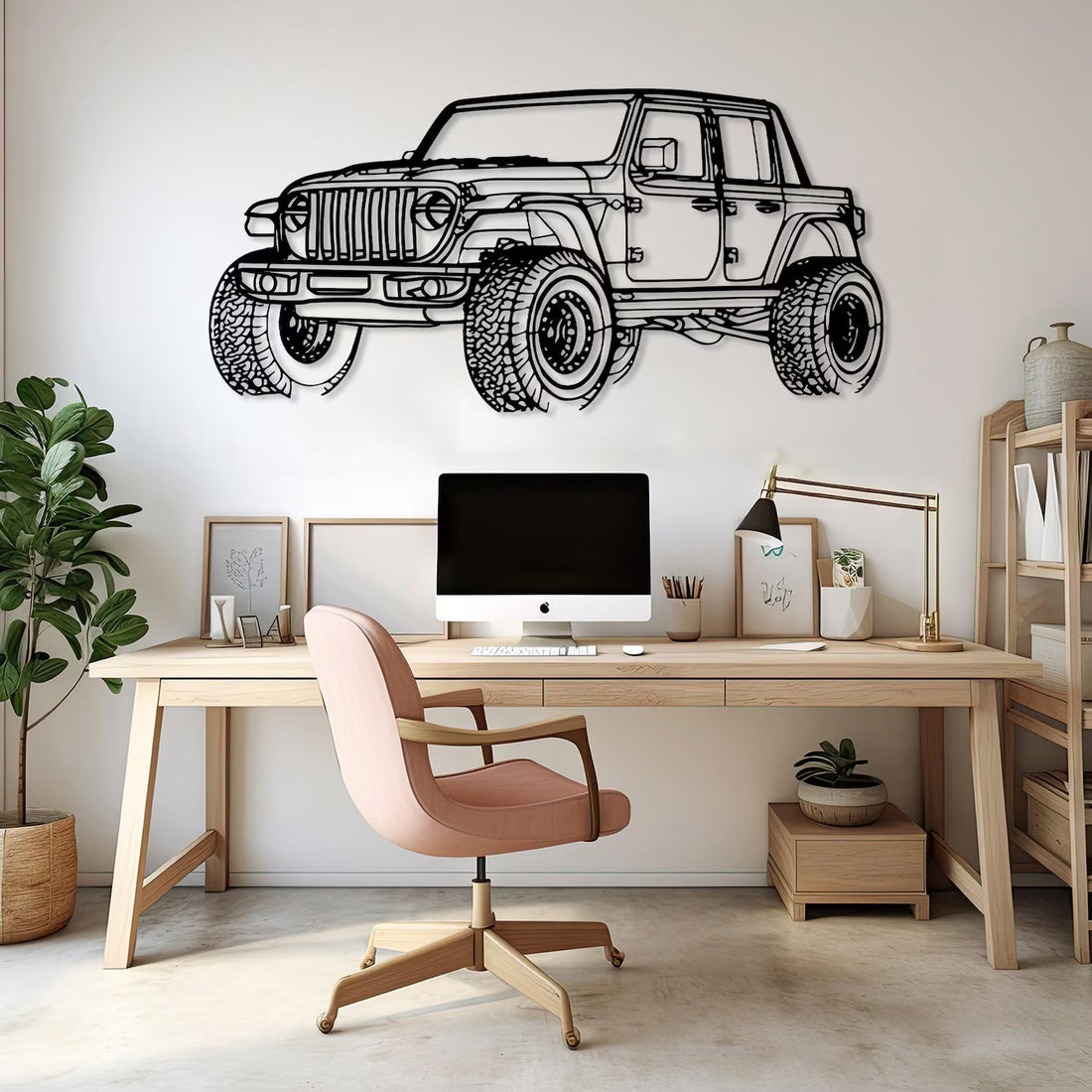 High-quality metal wall art featuring the "Jeep Metal Wall Art" crafted from durable steel with a sleek black powder-coated finish.