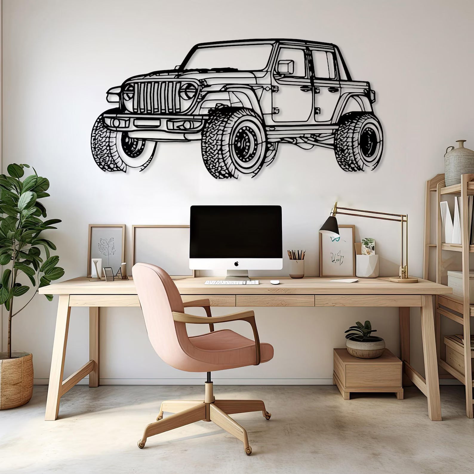 High-quality metal wall art featuring the "Jeep Metal Wall Art" crafted from durable steel with a sleek black powder-coated finish.