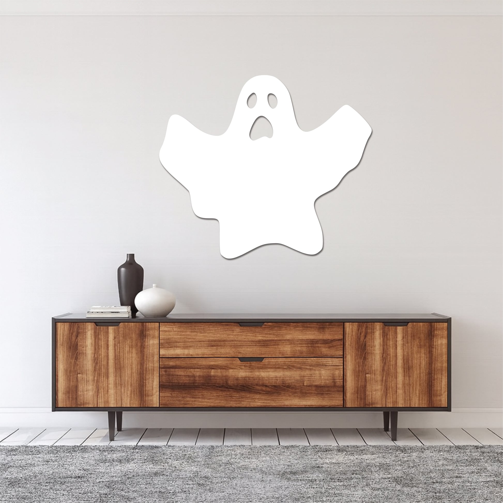 High-quality metal wall art featuring the "George Boo-Shh Metal Wall Art" crafted from durable steel with a sleek black powder-coated finish.