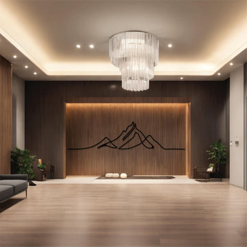 High-quality metal wall art featuring the "Line Mountain Metal Wall Art" crafted from durable steel with a sleek black powder-coated finish.