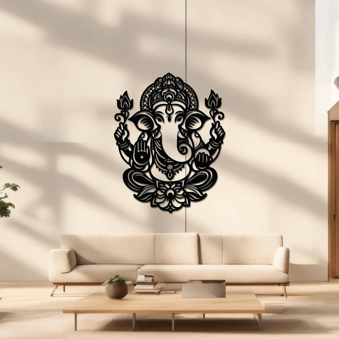 High-quality metal wall art featuring the "Lord Ganesh Metal Wall Art" crafted from durable steel with a sleek black powder-coated finish.