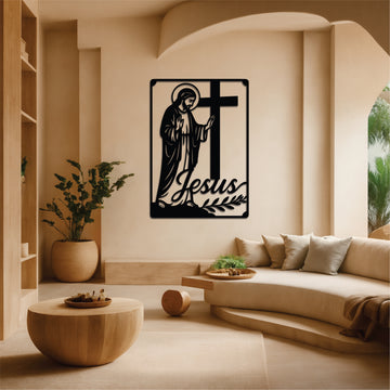 High-quality metal wall art featuring the "Lord and Saviour Metal Wall Art" crafted from durable steel with a sleek black powder-coated finish.
