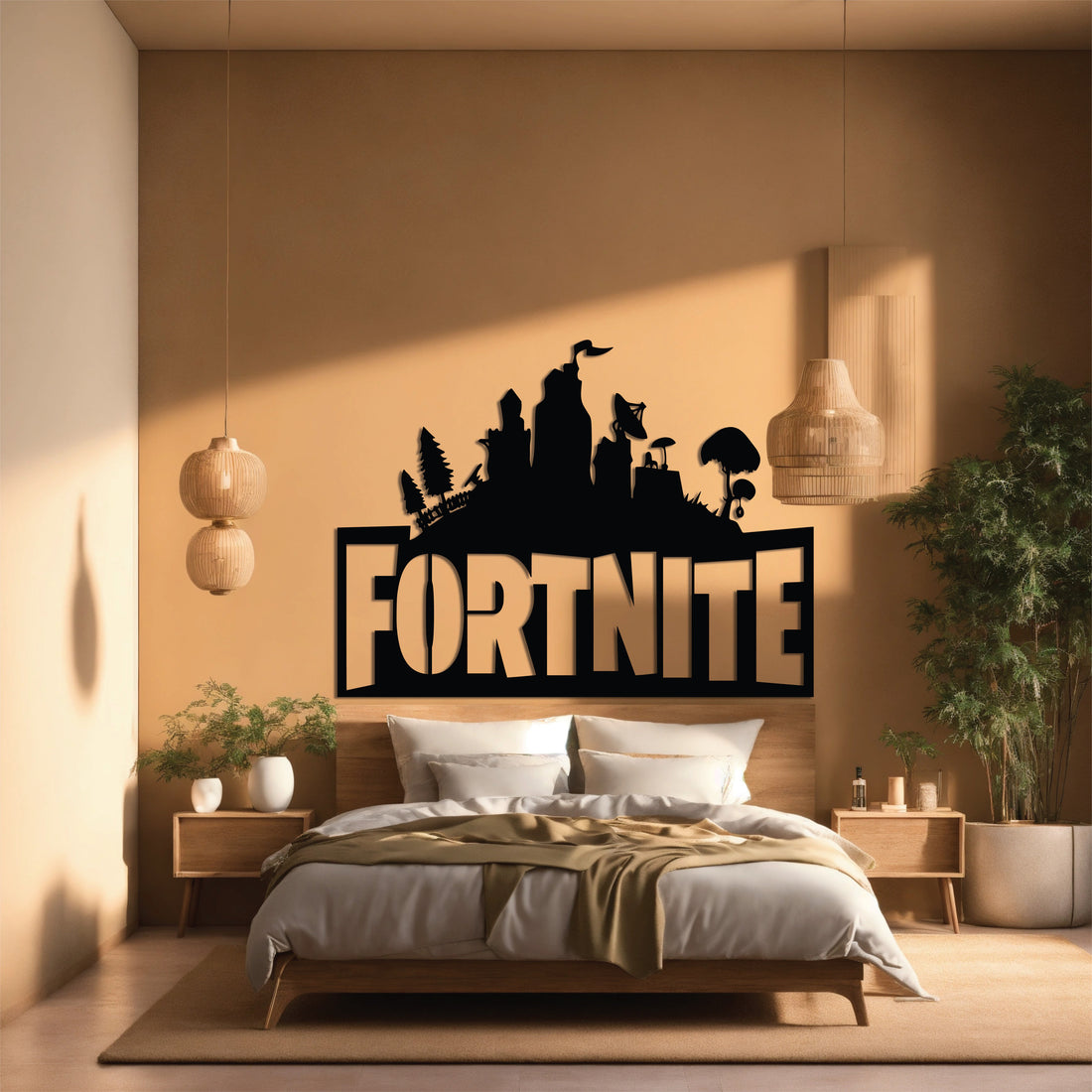 High-quality metal wall art featuring the "Fortnite Metal Wall Art" crafted from durable steel with a sleek black powder-coated finish.
