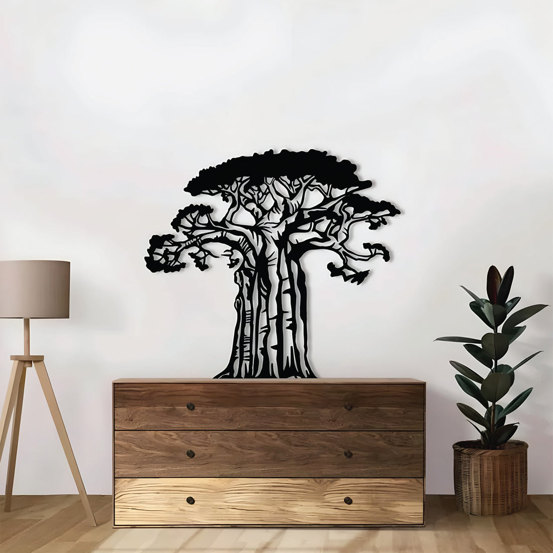 Baobab-themed metal wall art showcasing a beautiful Baobab tree, perfect for rustic or nature-inspired decor