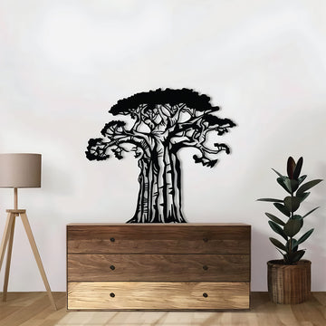 Baobab-themed metal wall art showcasing a beautiful Baobab tree, perfect for rustic or nature-inspired decor