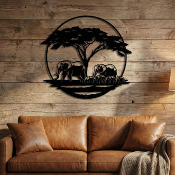 Elephant Tree Metal Wall Art
