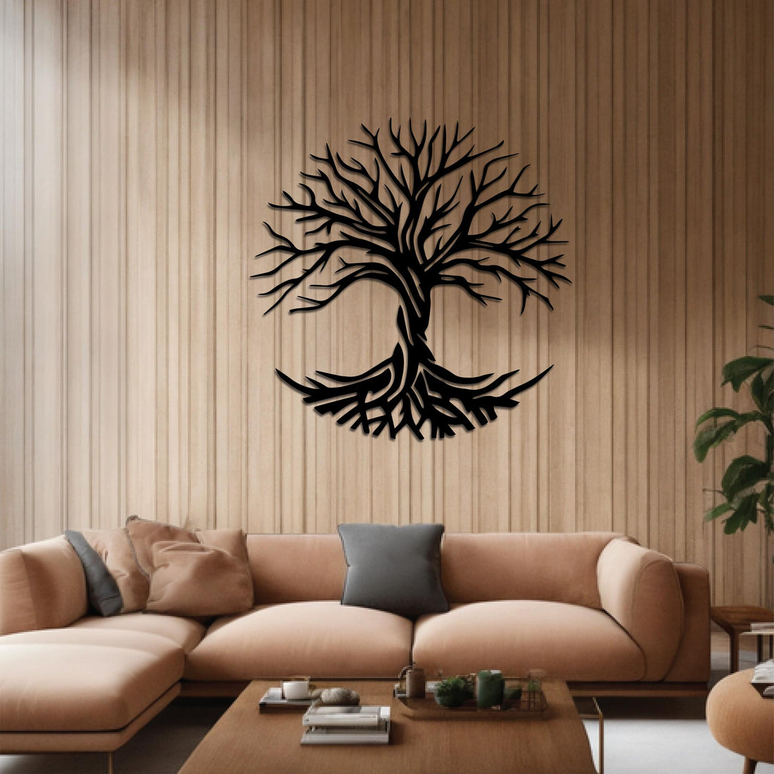 High-quality metal wall art featuring the "Tree of Life Metal Wall Art" crafted from durable steel with a sleek black powder-coated finish.