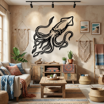 Ocean Squid Metal Wall Art - Interior Mockup